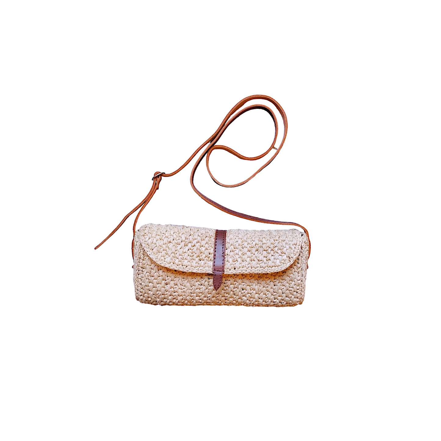 Borsa "baguette" a tracolla in raffia beige