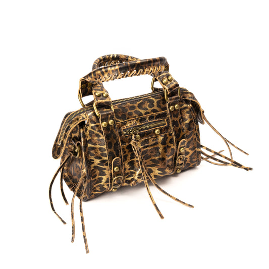 Borsa Mini Bag pelle metallizzata leopardata