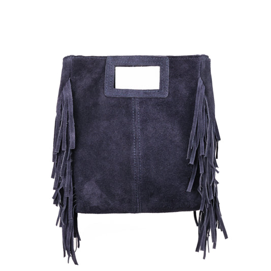 Borsa Suede in pelle scamosciata con frange blu