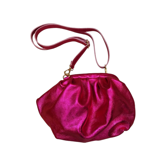 Borsetta pochette in pelle laminata fuxia