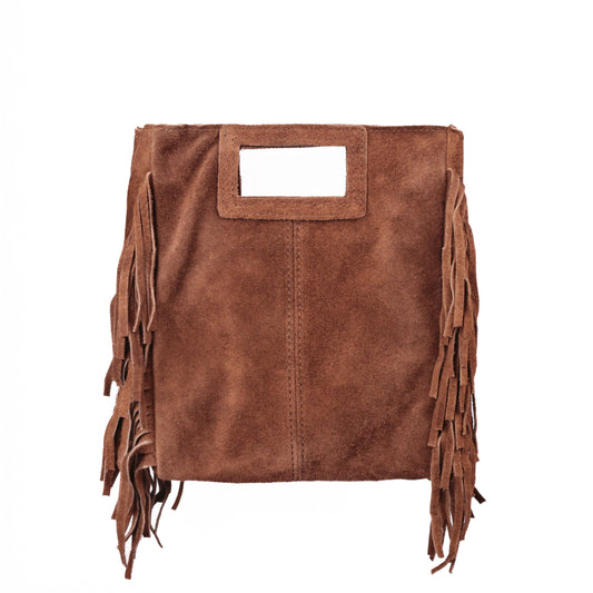 Borsa Suede in pelle scamosciata con frange marrone