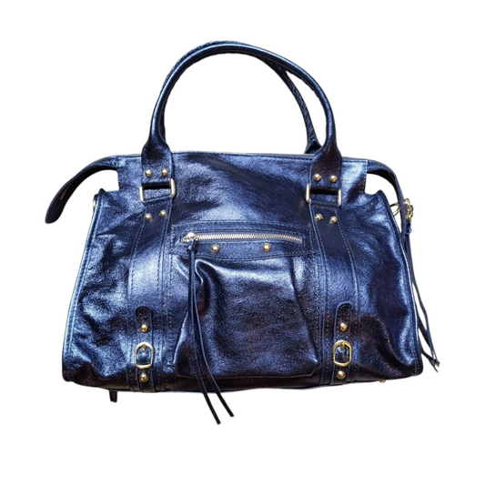 Borsa Maxi Bag pelle metallizzata blu