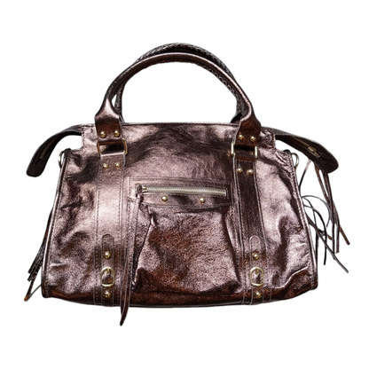 Borsa Maxi Bag pelle metallizzata marrone