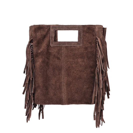 Borsa Suede in pelle scamosciata con frange testa di moro